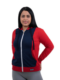 ZHACOIRY Unisex Color-Block Zip-Up hoodies – Red/Navy