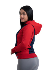 ZHACOIRY Unisex Color-Block Zip-Up hoodies – Red/Navy