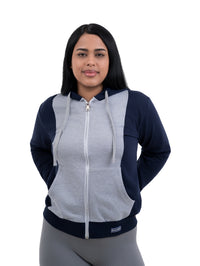 ZHACOIRY Unisex Color-Block Zip-Up hoodies - Navy/Grey