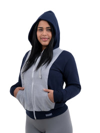 ZHACOIRY Unisex Color-Block Zip-Up hoodies - Navy/Grey
