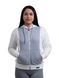ZHACOIRY Unisex Color-Block Zip-Up hoodies - White/Gray