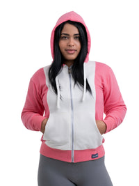 ZHACOIRY Unisex Color-Block Zip-Up hoodies - Pink/White