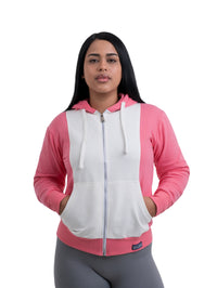 ZHACOIRY Unisex Color-Block Zip-Up hoodies - Pink/White